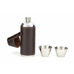 Palack poharakkal, bőr tokban 5x15 cm, 236 ml
