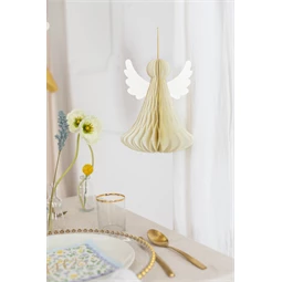 Papír dekoráció méhsejt angyal, elefántcsont, 24 cm