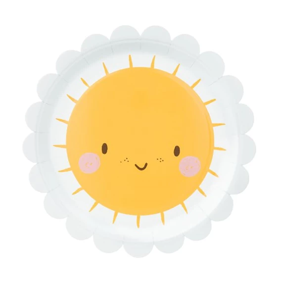 Papírtányér napocskával papír 18 cm fehér, sárga S/6