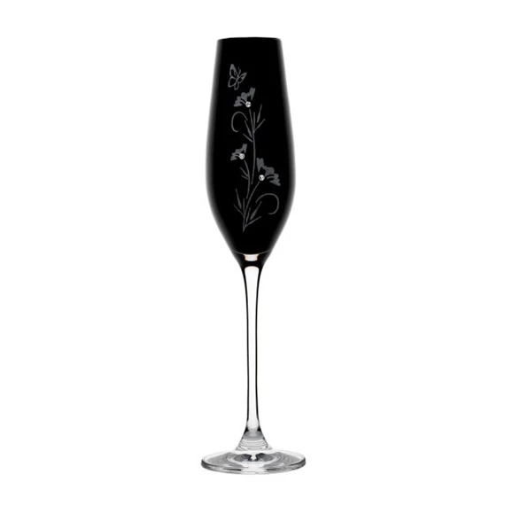 Pezsgős pohár virág mintával, Swarovski kristállyal 210 ml 26,3x6,6 cm S/2