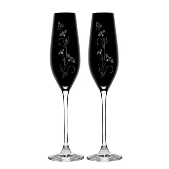 Pezsgős pohár virág mintával, Swarovski kristállyal 210 ml 26,3x6,6 cm S/2