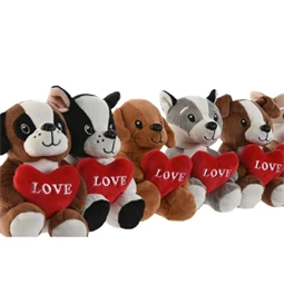 Plüss kutya szívvel 10x8x14 cm 6 féle