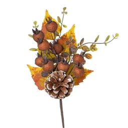 Selyemvirág ág gránátalmával, tobozzal, betűzős 30 cm