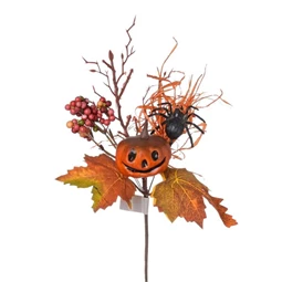 Selyemvirág ág halloween-i tökkel, pókkal 30 cm