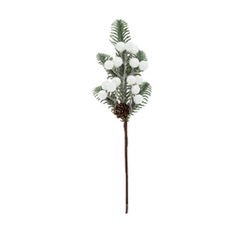 Selyemvirág fenyőág, bogyóval, tobozzal, glitteres, betűzős 35 cm