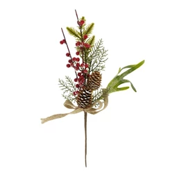 Silkflower pine tree branch with berries and pine cones, frosted 34 cm