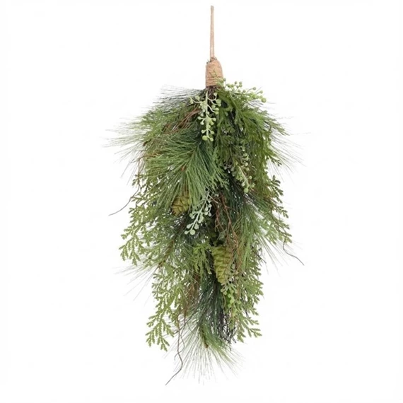 Selyemvirág fenyőág tobozzal akasztós 75 cm