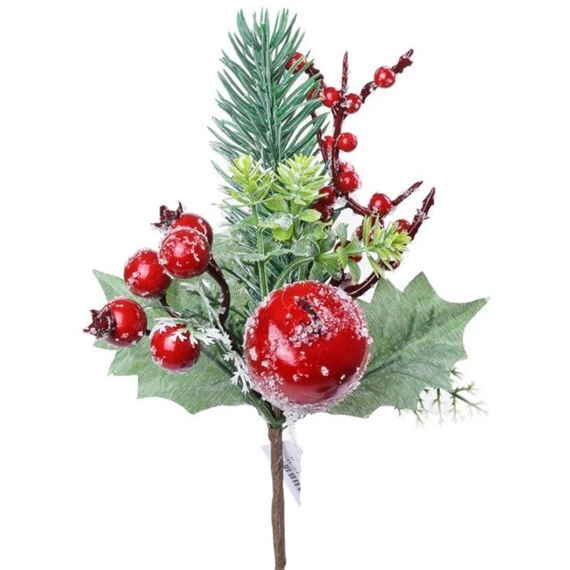 Selyemvirág fenyővel, almával, bogyóval, betűzős 21 cm