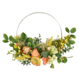 Selyemvirág koszorú Babarózsával, Hortenziával 60 cm