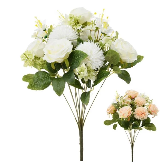Selyemvirág krizantém csokor rózsával 46 cm 2 féle