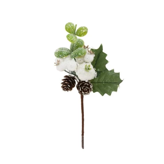 Selyemvirág levéllel bogyóval, tobozzal, gllitteres, betűzős 20 cm