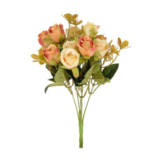 Selyemvirág Rózsacsokor levéllel 30 cm