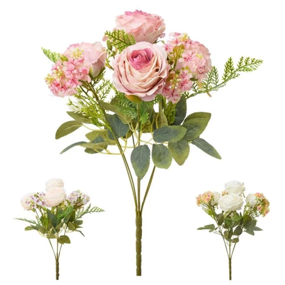 Selyemvirág rózsacsokor 41 cm 3féle