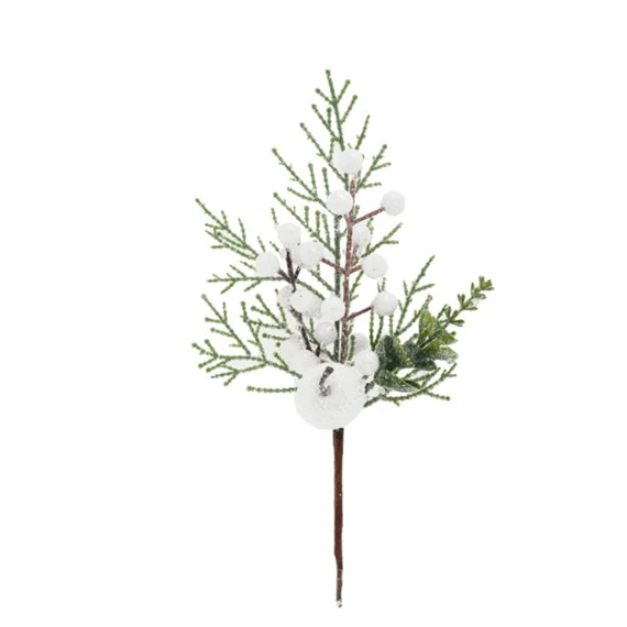 Selyemvirág thujaág, bogyóval, almával, deres, glitteres, betűzős 27 cm