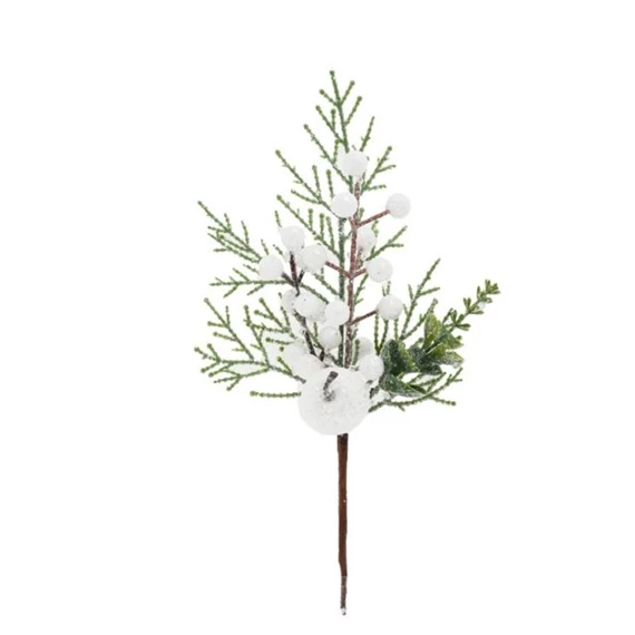 Selyemvirág thujaág, bogyóval, almával, deres, glitteres, betűzős 27 cm