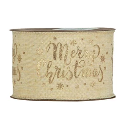 Szalag "Merry Christmas" textil 63 mm x 10 m krém, arany 63 mm x 10 m