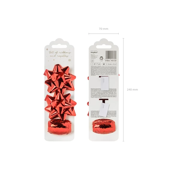 Szalag és rozetták szett, piros, mix S/3