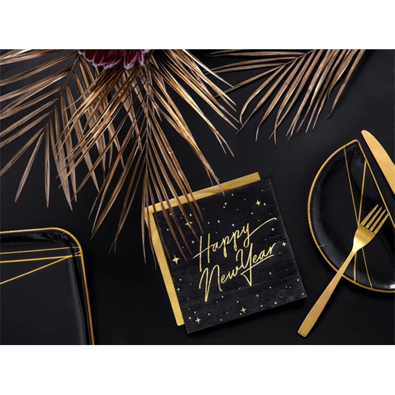 Szalvéta boldog új évet fekete 33x33 cm S/20