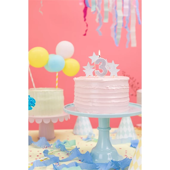 Születésnapi gyertya 3-as szám ezüst 7 cm