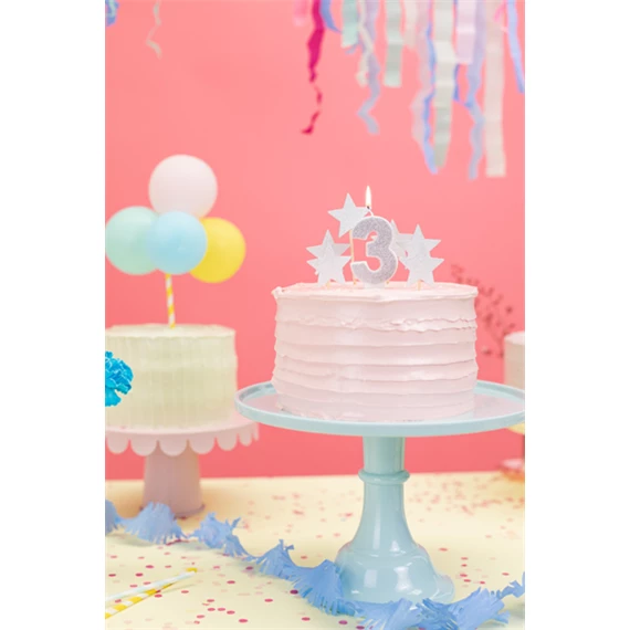 Születésnapi gyertya 3-as szám ezüst 7 cm