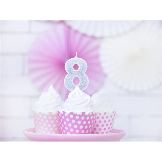 Születésnapi gyertya 8-as szám ezüst 7 cm