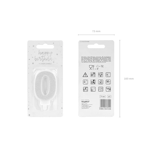 Szülinapi gyertya 0 szám ezüst 7 cm
