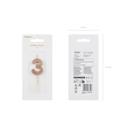 Szülinapi gyertya 3-as szám rózsaarany 4,5 cm