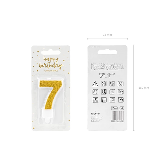 Szülinapi gyertya 7-es szám arany 7 cm