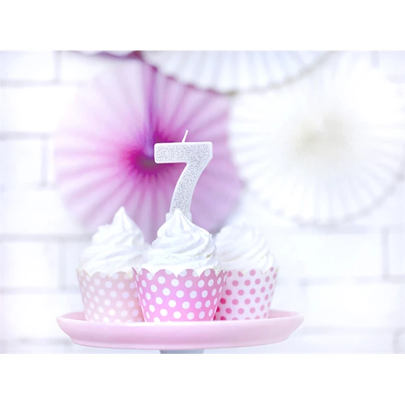 Szülinapi gyertya 7-es szám ezüst 7 cm