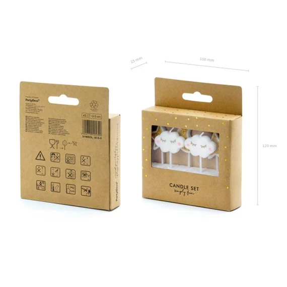 Szülinapi gyertya csillagos paraffin 2-3cm fehér,arany S/5