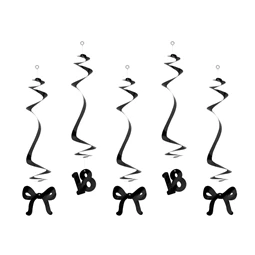 Szülinapi spirálok 18, születésnapra masnival, fekete, 50 cm S/5