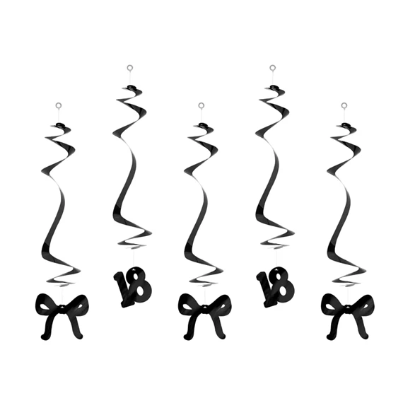 Szülinapi spirálok 18, születésnapra masnival, fekete, 50 cm S/5