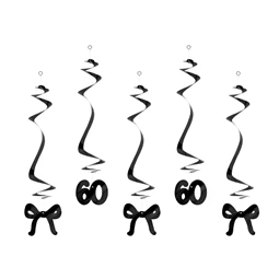 Szülinapi spirálok 60, születésnapra masnival, fekete, 50 cm S/5