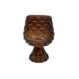 Candle holder with pine cone pattern glass, with base 13x9 cm brown
