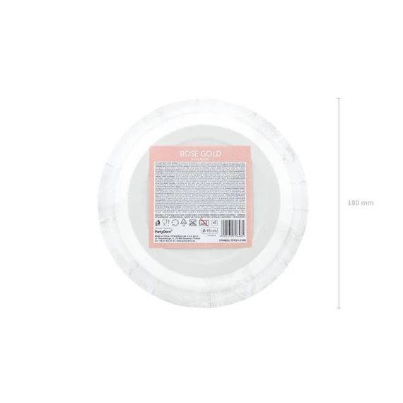 Papírtányér papír 18cm rosegold S/6