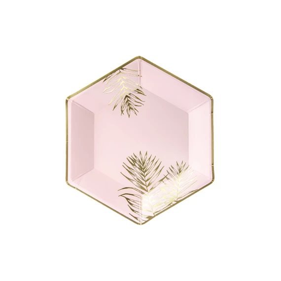 Papírtányér levelek, világos rózsaszín, 23 cm S/6