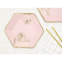 Papírtányér levelek, világos rózsaszín, 23 cm S/6