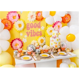 Papírdísz dekoráció virágok, krém, 30-20 cm S/5