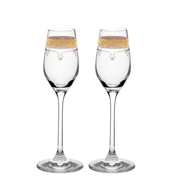 Likőrös pohár arany szegéllyel, Swarovski kristállyal 95 ml 19,5x6,6 cm S/2