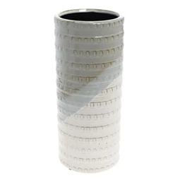 Váza dombor mintával kerámia 14x14x33 cm szürke, fehér