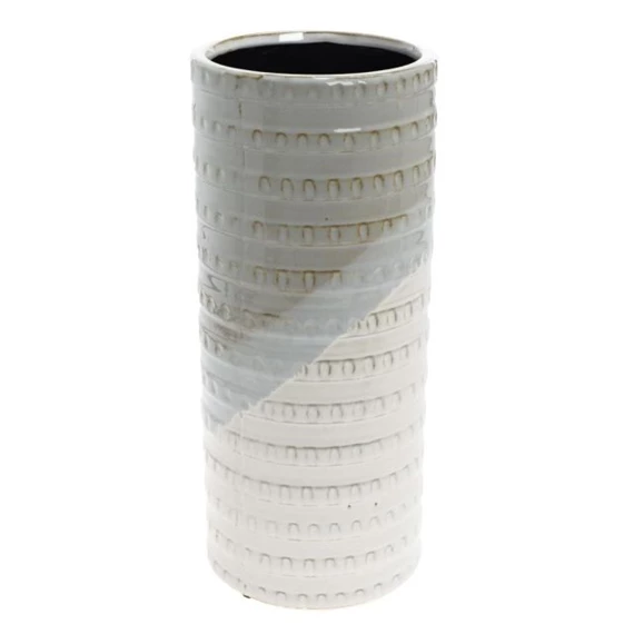 Váza dombor mintával kerámia 14x14x33 cm szürke, fehér