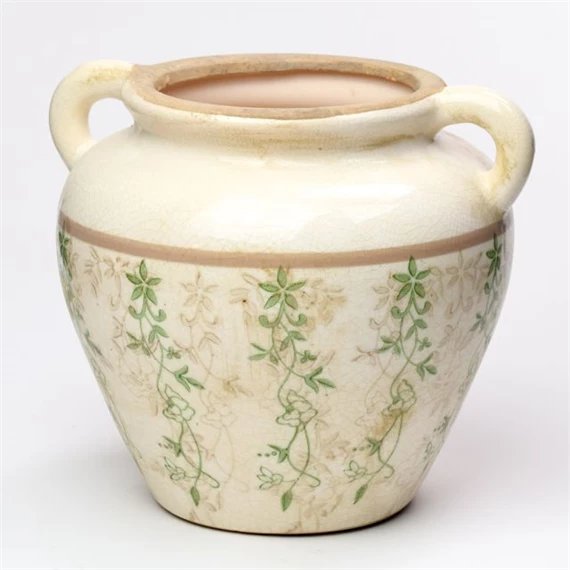 Váza füllel növény mintával 21x18,5x18 cm