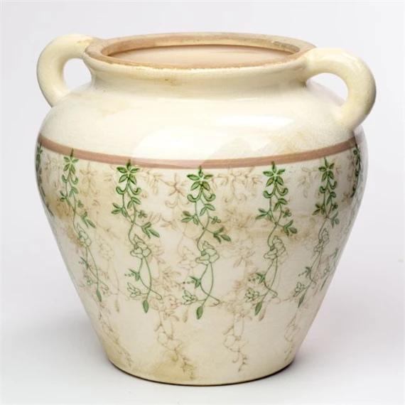 Váza füllel növény mintával 26,5x24x23,5 cm