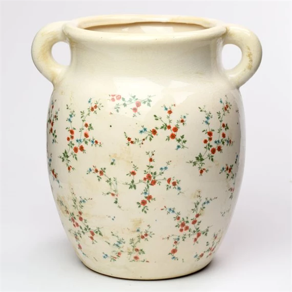 Váza füllel virág mintával 22,5x19,5x24,5 cm