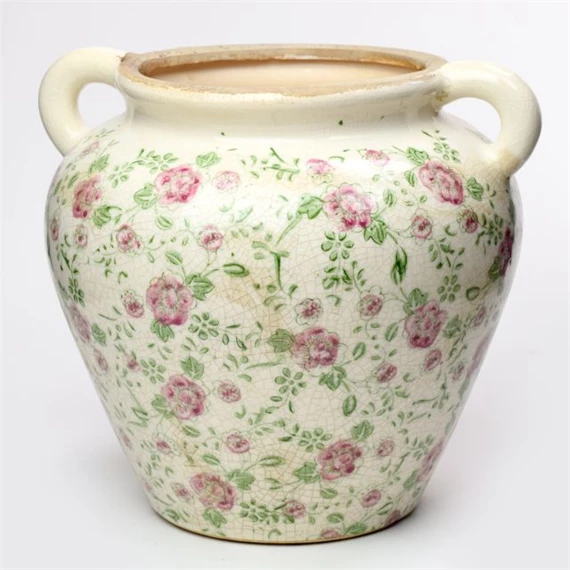 Váza füllel virág mintával 26,5x24x23,5 cm