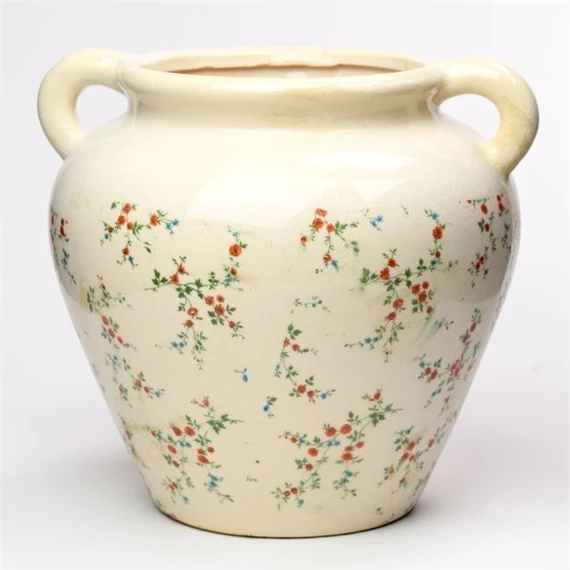 Váza füllel virág mintával 26,5x24x23,5 cm