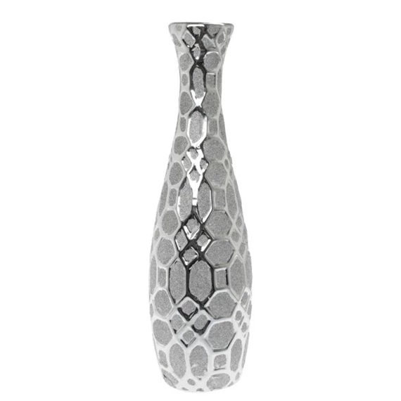 Váza kerámia 48 cm szürke, ezüst