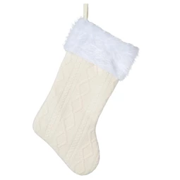 Hanging fabric stocking, 45 cm, cream/white